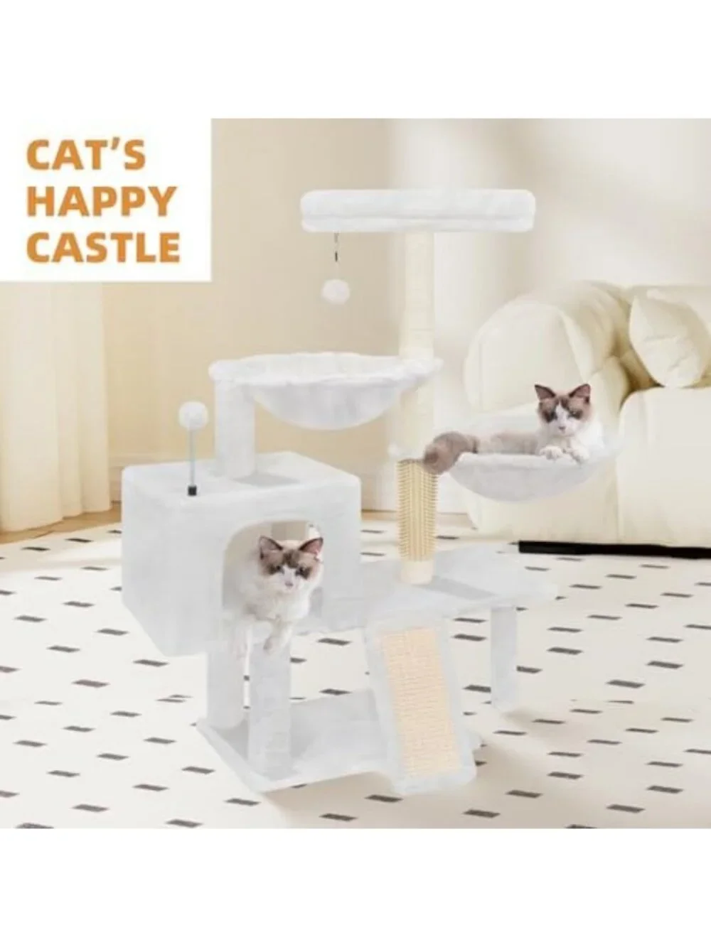 Cozy 3-Tier Grey Cat Tree Tower with Hammocks - Plush & Spacious 39.4